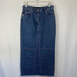 Vtg Lauren Ralph Lauren Denim Maxi Skirt Raw Hem
